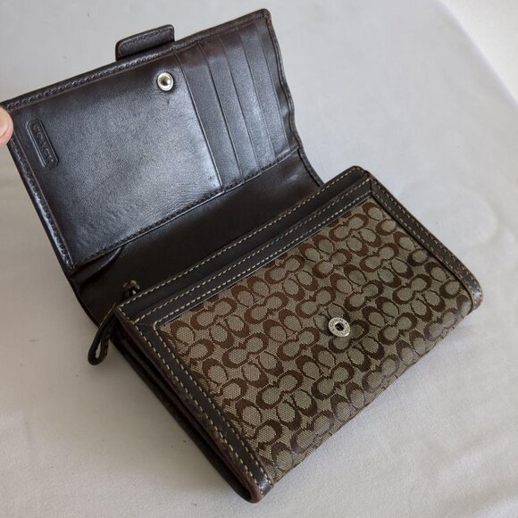 COACH bi-fold wallet canvas leather signature brown - Picture 4 of 12